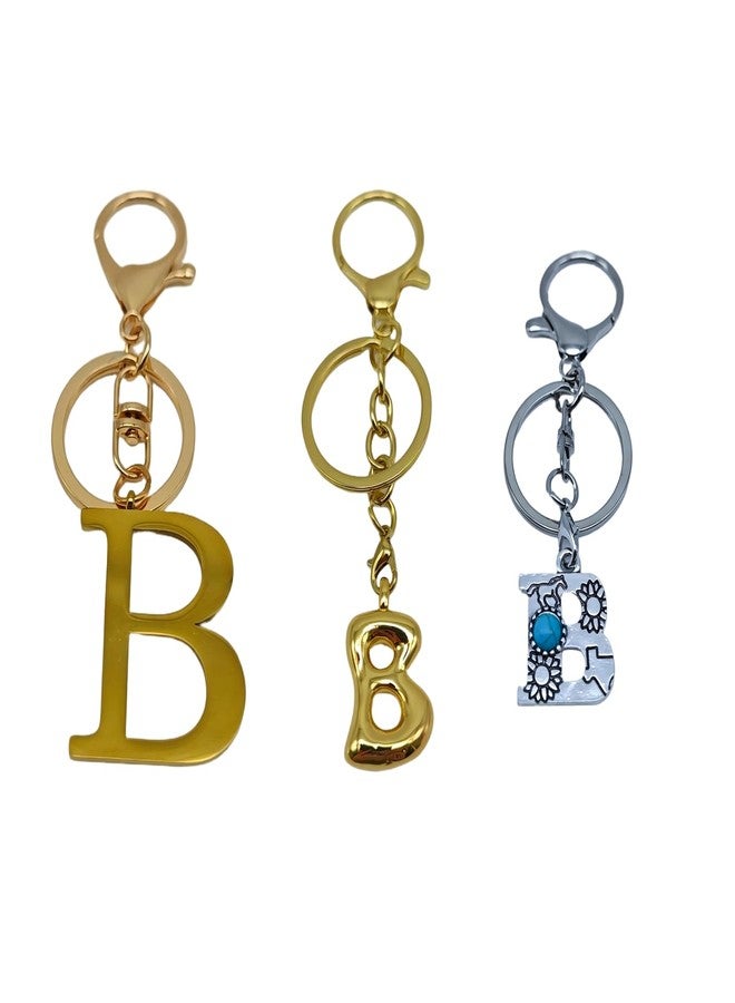 Bandfol Gold Letter Keychain for Women 3PCS Bag Charms Purse Charms For Handbags Metal Alphabet Initial Letter Keychain (GOLD-B) - Image 1